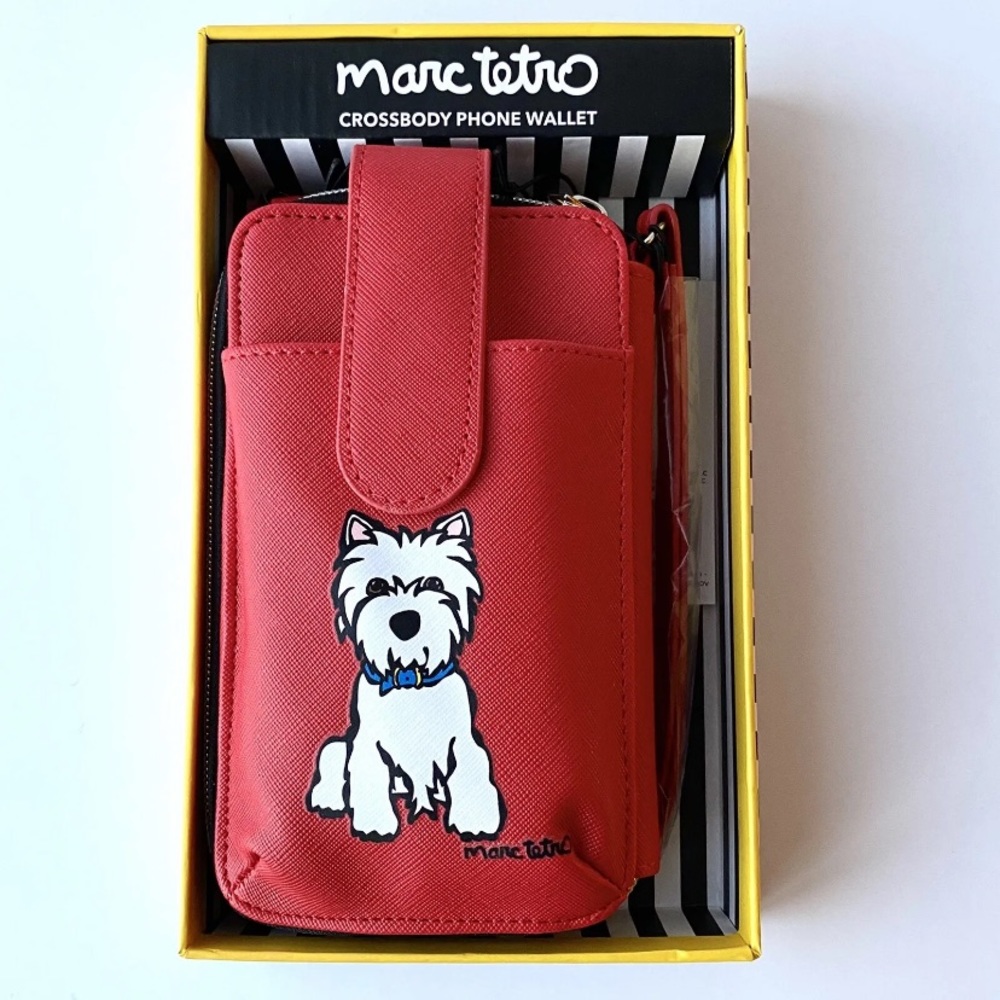 💜 Marc Tetro Westie Red Crossbody Phone Wallet Purse Bag Wristlet w/Gift Box
